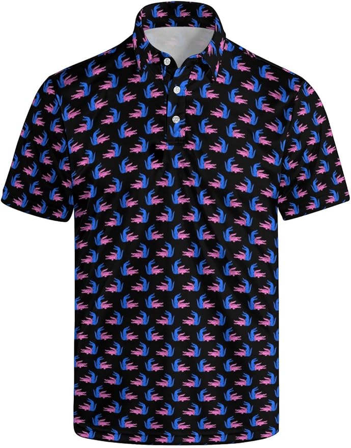 HUURAY Funny Golf Polos for Men Funny Print Short Sleeve Shirts Quick Dry Polo Shirts Hawaiian Shirt Performance Golf Outfits