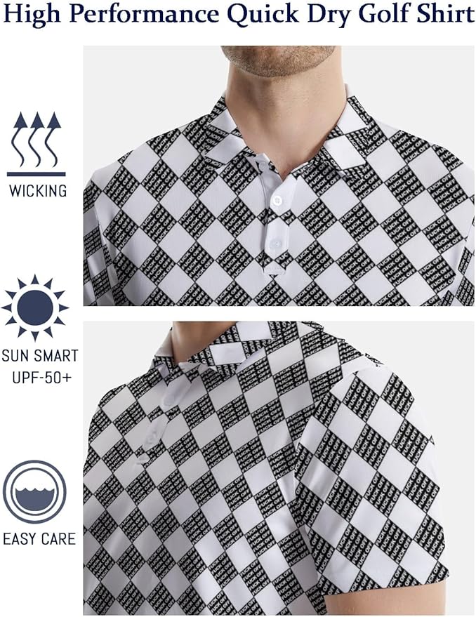 HUURAY Funny Golf Polos for Men Funny Print Short Sleeve Shirts Quick Dry Polo Shirts Hawaiian Shirt Performance Golf Outfits