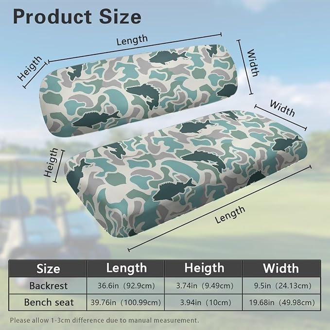 Bulopur Teal Fish Camo Golf Cart Seat Covers Set 2 Piece Universal Golf Cart Seat Cover 2 Passenger Seats Protective Cover Elastic Fabric- Keeps Your Seat Cool and Clean
