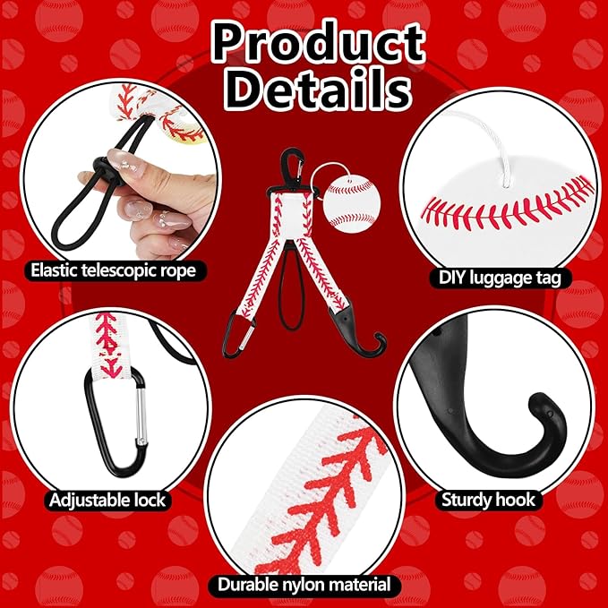Eyourlife Dugout Organizer Fence Hooks Baseball Softball Gift for Bag Backpack Glove Helmet Drinking Bottle Hanging with Name Luggage Tags Charms Team Gifts for Coach Mom (2set white baseball)