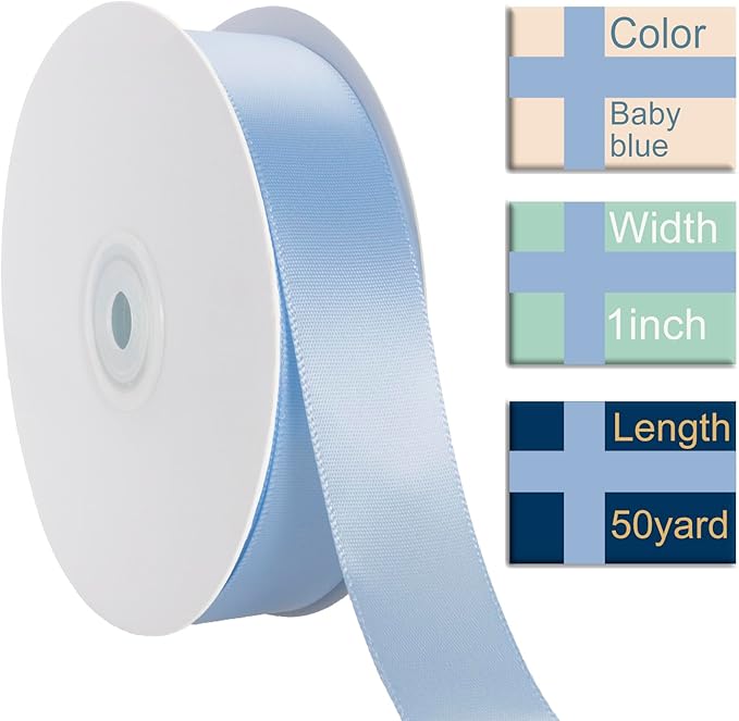 1 Inch Baby Blue Ribbon, 50 Yards Craft Polyester Satin Ribbon Perfect - Image 2