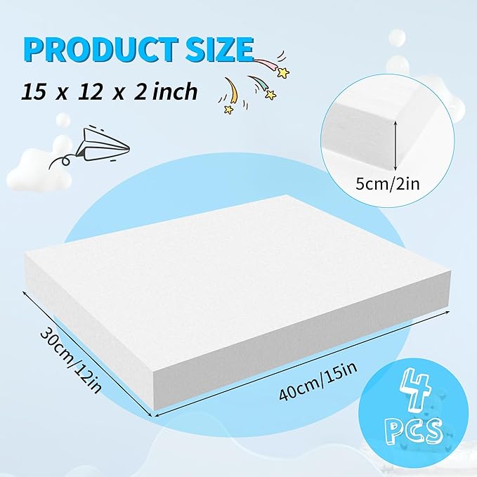 LuckyFoam White 4 Pack 15x12x2 inch Foam Sheets 2 Inch Thick Polystyrene - Image 2