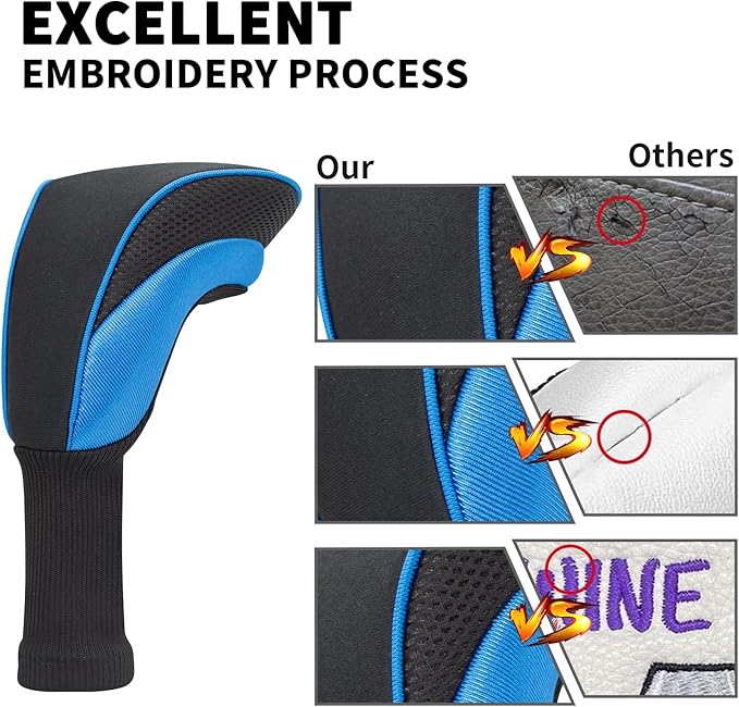 Golf Club Head Covers for Woods 3/4/5/6 Pieces Long Neck Mesh Sports Golf Club Headcovers Set with Interchangeable No. Tags 3 4 5 6 7 X Golf Accessories for Men Women