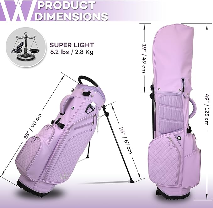 Luxury Womens Golf Bag, PU Leather Golf Stand Bag for Women/Ladies, 14-Way Full-Length Top Dividers, Ultra Lightweight, Large Pockets for Accessories