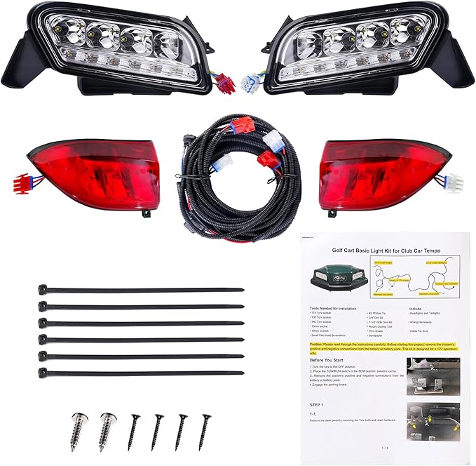 DRIVE UP Golf Cart Tempo LED Light Kit for Club Car Tempo, Club Car LED Headlight and Tail Light with Harness Kit for Tempo Gas and Electric Models