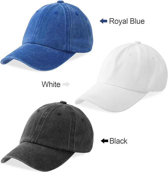 MEINICY 3 Packs Washed-Cotton Plain Baseball Cap, Vintage Adjustable Dad Hats Gift for Men/Women,Unstructured