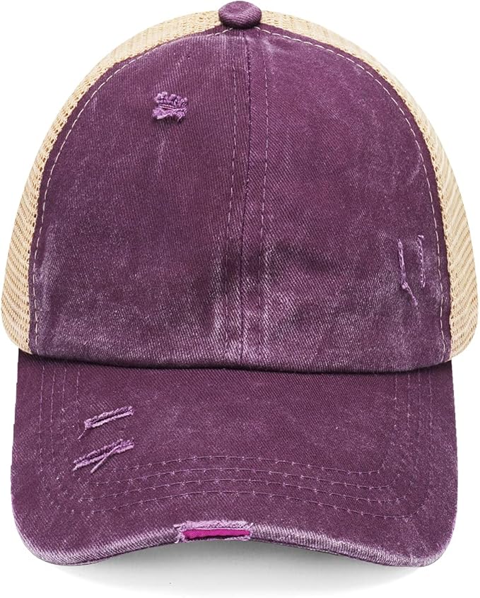 Criss Cross Hat Washed Distressed Baseball Cap Ponytail Hat High Messy Bun Ponycap for Women