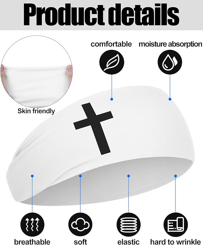 Shihanee 3 Pcs Christian Headbands for Men Jesus Cross Athletic Sweat Bands Christian Workout Accessories Moisture Wicking Sports Hairbands for Football Baseball Basketball Running Training