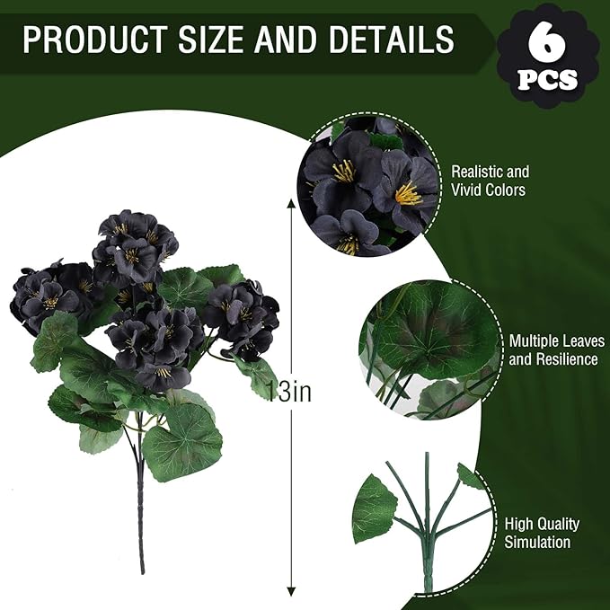 Hananona 6 Pcs Artificial Geranium Flowers - Image 2