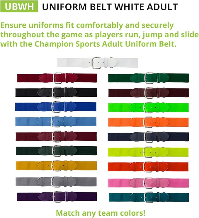 Champion Sports Baseball & Softball Belt – Stretch Fit Uniform Belt for Youth & Adult Players, Multiple Colors