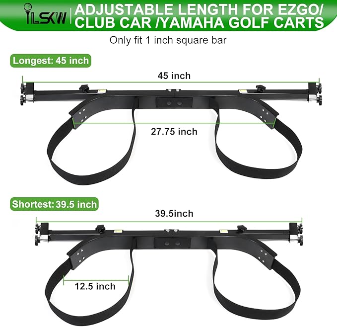 Golf Cart Bag Holder Bracket for 2+2 Seater Golf Cart Rear Seat with 1 inch Sqaure Strut, No Drilling Golf Cart Rear Bag Holder Fits EZGO, Club Car, Yamaha Golf Carts