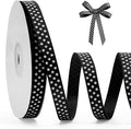 Polka Dot Grosgrain Ribbon 3/8 Inch, 25 Yards Spool Black and White Dot Craft by FAKILO