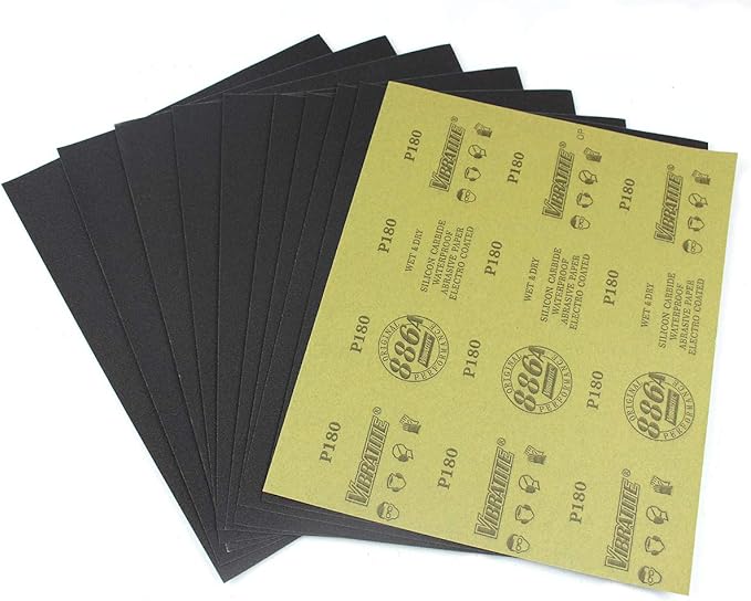 Sandpaper Sheets, 180 Grit Dry Wet Sand Paper, 9 x 11 Inch, Silicon Carbide by MAXMAN