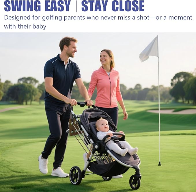 Golf Stroller Attachment – Universal Golf Club Holder for Strollers, Acacia Wood, 12 Slots, 5 Ball Holders & Removable Tee Case – Portable, Easy Setup, Gift for Golf-Loving Parents