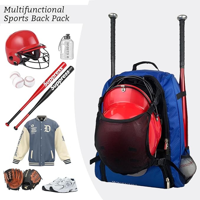 Baseball Backpack for Adult and Youth,Large Capacity Bat Bag,For all bats and equipment,T-Ball & Softball Equipment & Gear, Large Main Compartment for Helmet & accessories