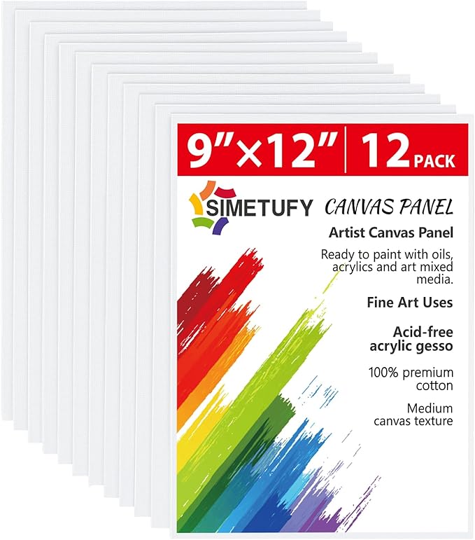 Simetufy 12 Pack 9 x 12 inch Canvas Boards by Simetufy