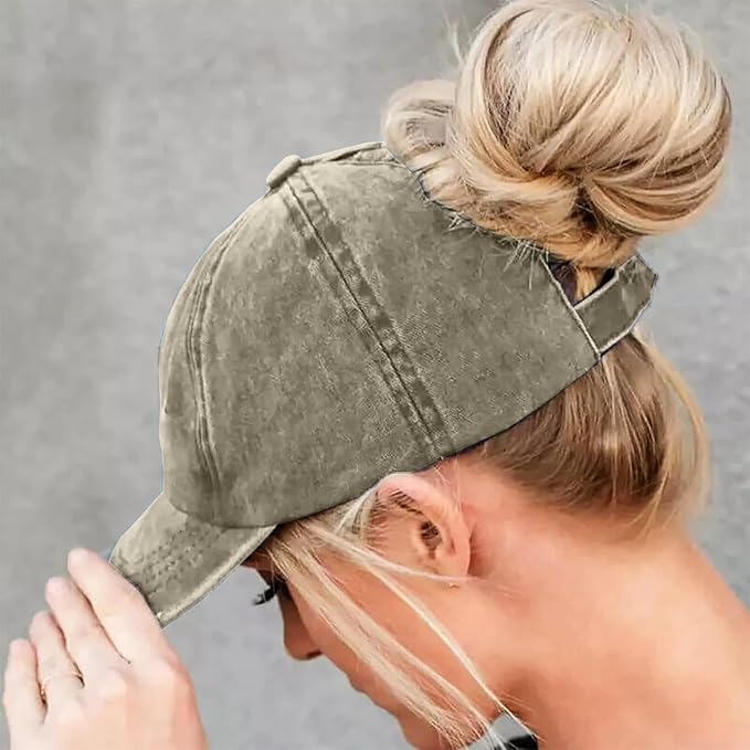 Womens Vintage Washed Distressed Baseball-Cap with Ponytail Hole Sport Golf Hat