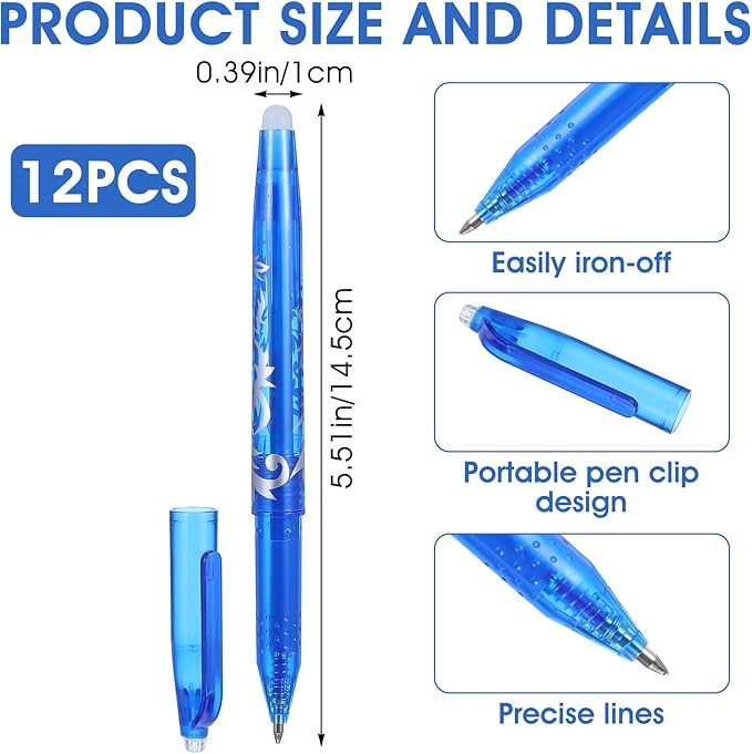 12pcs Heat Erasable Pens for Fabric, Fabric Marking Pens Fabrics Markers No - Image 2