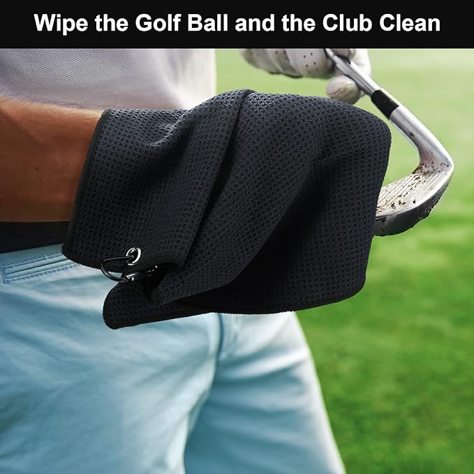 Moukeren 6 Pcs Fathers Day Gift Funny Golf Towel 16 x 24 Microfiber Embroidered Ball Towel Swing Swear Repeat Waffle Pattern for Golf Bags with Clip Accessories for Fan Gift Retirement Present(Men)