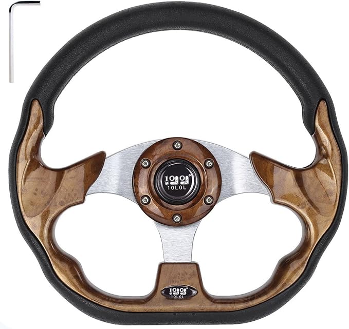 10L0L Golf Cart Steering Wheel, Universal Design Fit for Yamaha, EZGO RXV & TXT, Club Car DS, Club Car Precedent Tempo, Most Golf Cart(Sandal Wood Brown)