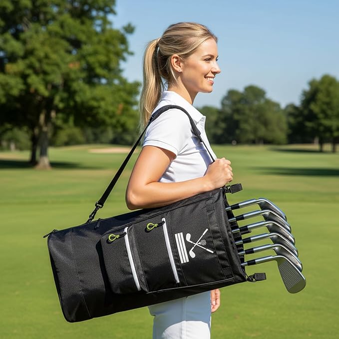 Universal Golf Stroller Attachment,Stroller Golf Bag for 6 Clubs + Putter,Golf Club Holder for Stroller with 3 Storage Pockets,Baby Caddy Golf Bag with Travel Pouch,Perfect Golf Gift for Parents