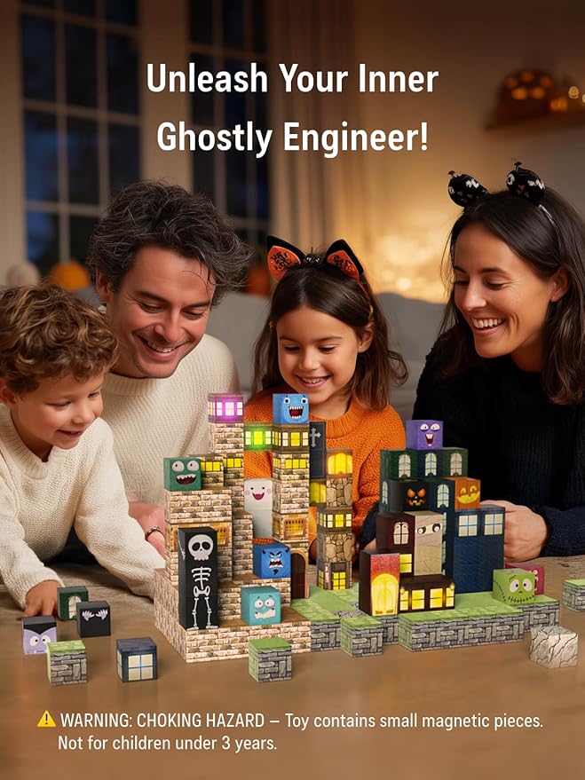 Magnetic Blocks -137PCS Lights Halloween Building Blocks, World Magnetic Tiles - Image 5