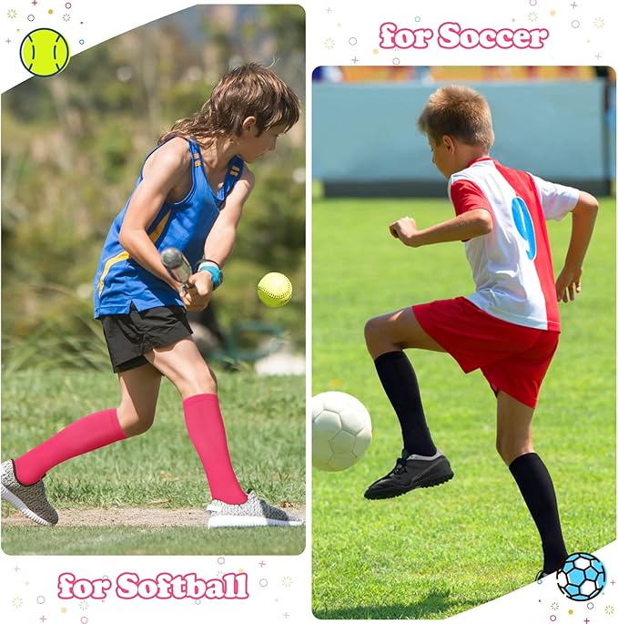 Sarfel Kids Soccer Socks Toddler Soccer Socks Girls Boys Soccer Socks Kids Tube Socks with Stripes Toddler Knee High Socks
