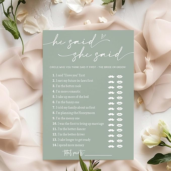 Minimalist Green Wedding Party Supplies: 25 Guest Bridal Shower Games - Image 3