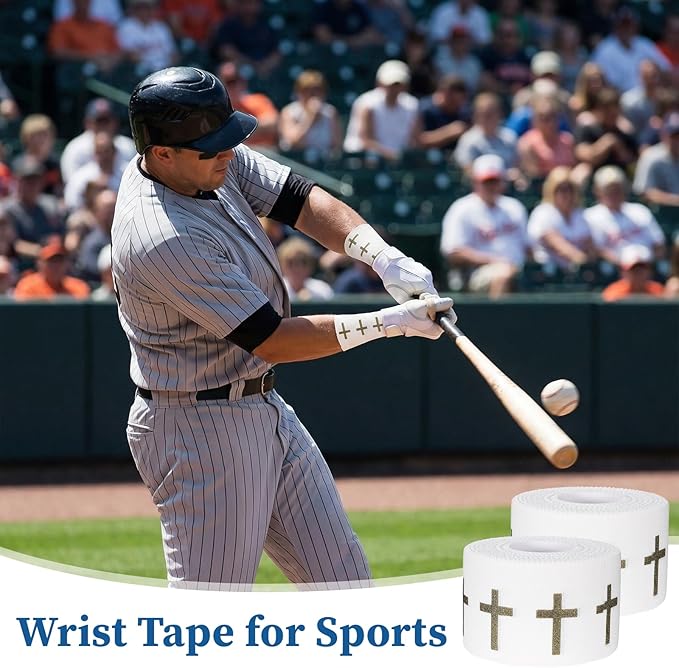 2 Pack Christian Cross Athletic Tapes Sport Religious, White Wrist Tape Baseball Soccer Tennis Wristband 1.5in x 30ft Cotton Easy to Tear Wrist Tape for Ankle Fingers Injury Wrap Gymnastics
