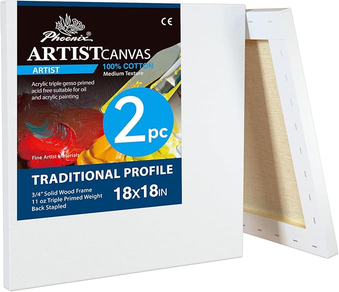 PHOENIX 18x18 Inch 2 Pack Artist Canvas by PHOENIX