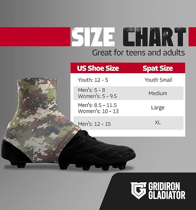 Gridiron Gladiator Cleat Covers - Football Spats - Football Cleat Socks - Cleat Spats for Soccer, Baseball & Softball