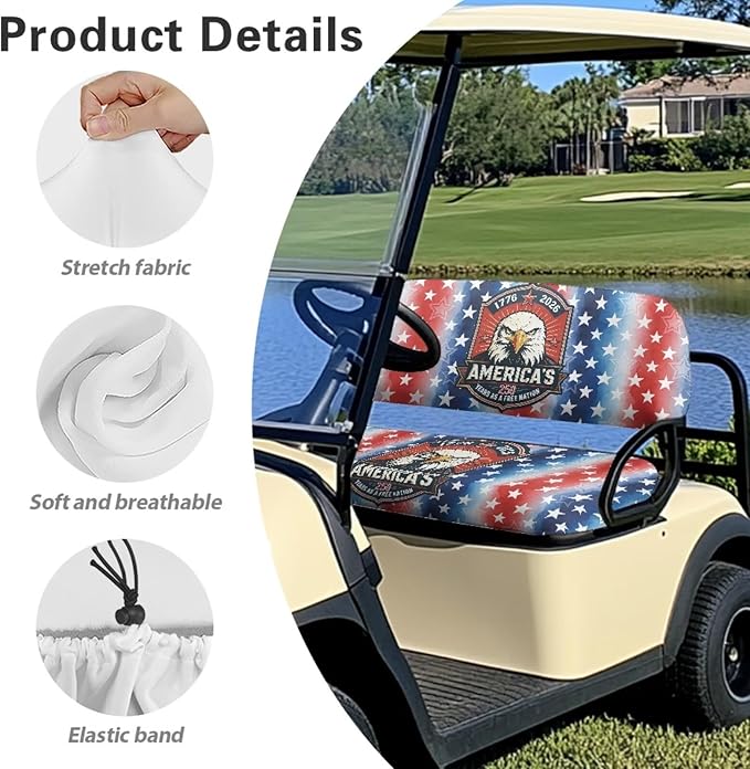 Yewatlles Golf Cart Seat Cover Set Fashion Printed for Club Car Small Breathable Bench Seat Covers, Washable Polyester Cloth 250 Years Eagle Pattern