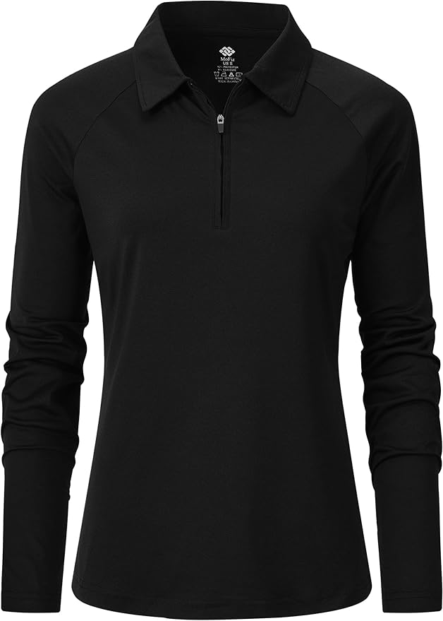 MoFiz Women's Golf Polo Shirt Long Sleeve Collared 1/4 Zip Stretch Soft Athletic Tops for Tennis Hiking & Outdoor Sports