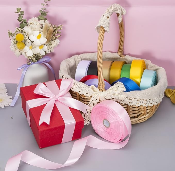 1 Inch Pink Solid Satin Ribbon, 50 Yards Craft Fabric Ribbon - Image 4