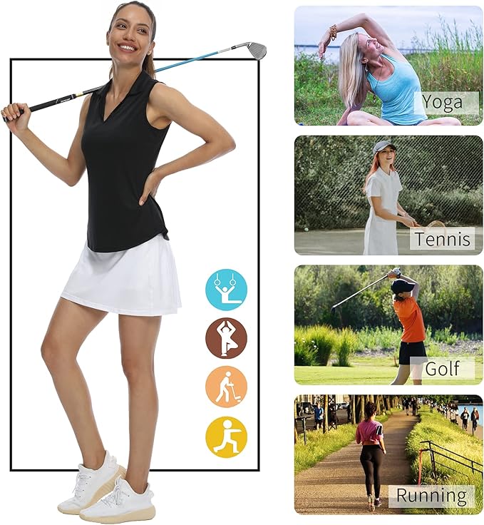 LastFor1 Women's Sleeveless Polo Golf Shirts Quick Dry 50+ UV Protection V-Neck with Collar Lightweight Tennis Tank Tops