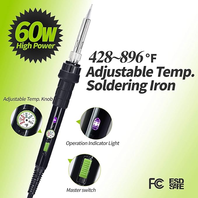 YIHUA 947-III 60W Soldering Iron Kit Temperature Adjustable 428-896°F 2-IN-1 - Image 2