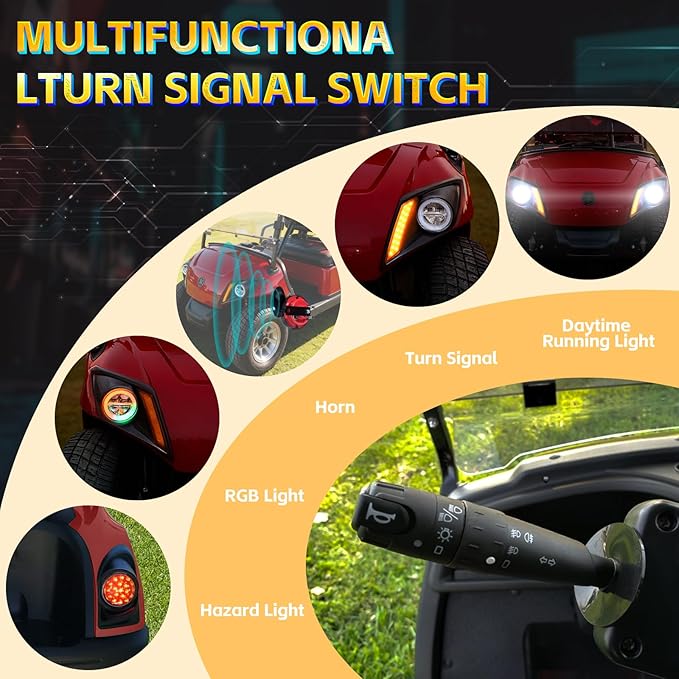 Deluxe RGB LED Headlight and Tail Light Kit with Turn Signal for Yamaha Drive 2 2017-UP Gas & Electric | 12V Golf Cart Headlight Street Legal Light Kit with Music Sync RGB Headlights