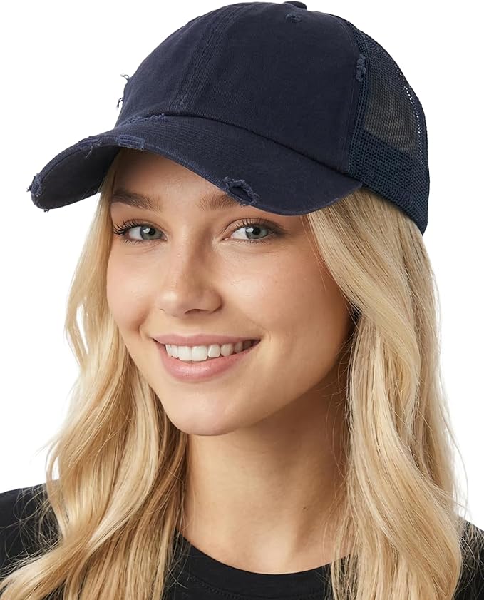 Funky Junque Trucker Hat for Women – Distressed Low Profile Western Camo Baseball Cap with Mesh, Trendy and Adjustable Fit