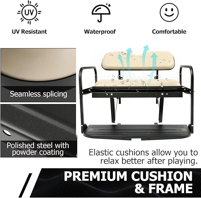 ECOTRIC Golf Cart Rear Flip Seat Kit Compatible with 2007-2016 Yamaha Drive G29 Flip Folding Down Steel+Leather Rear Seat Golf Cart Beige