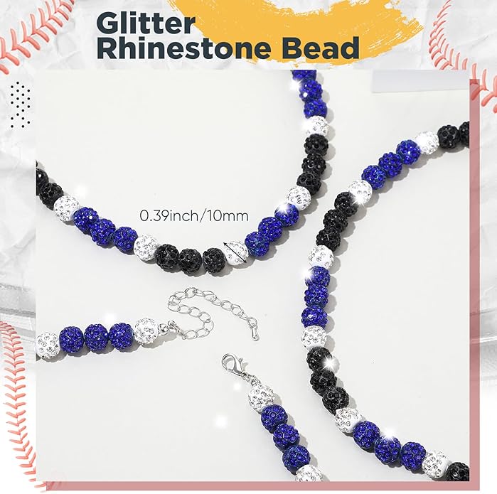 Landical 12 Pcs Bling Baseball Necklace Ice Beaded Baseball Necklace Cool Gifts Bulk for Team Players Lovers Fans