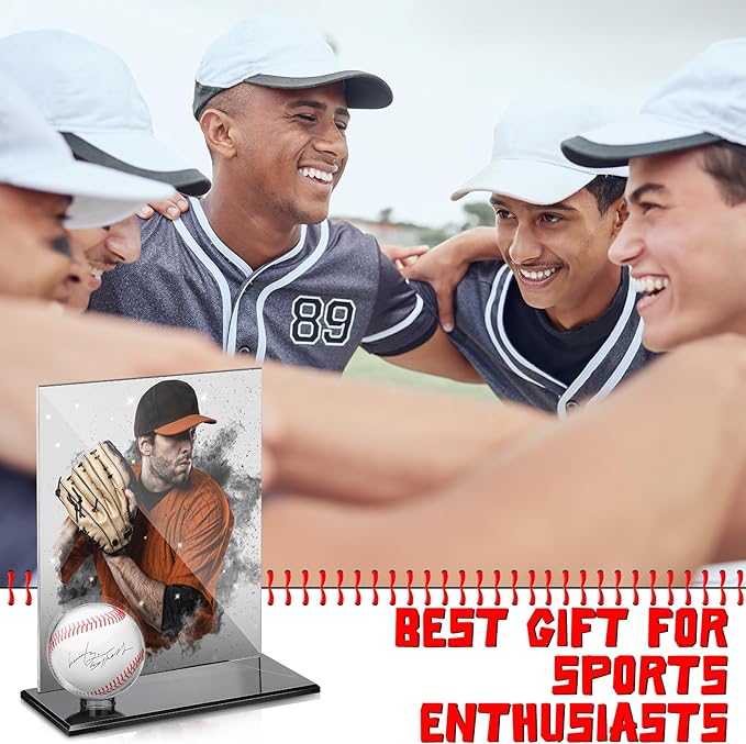 DoubleFill Acrylic Baseball Display Case for Ball and Cards Clear Base Ball Holder Ring Stand Set Centerpieces Protector Memorabilia Showcase for Official Size Baseball(Large)