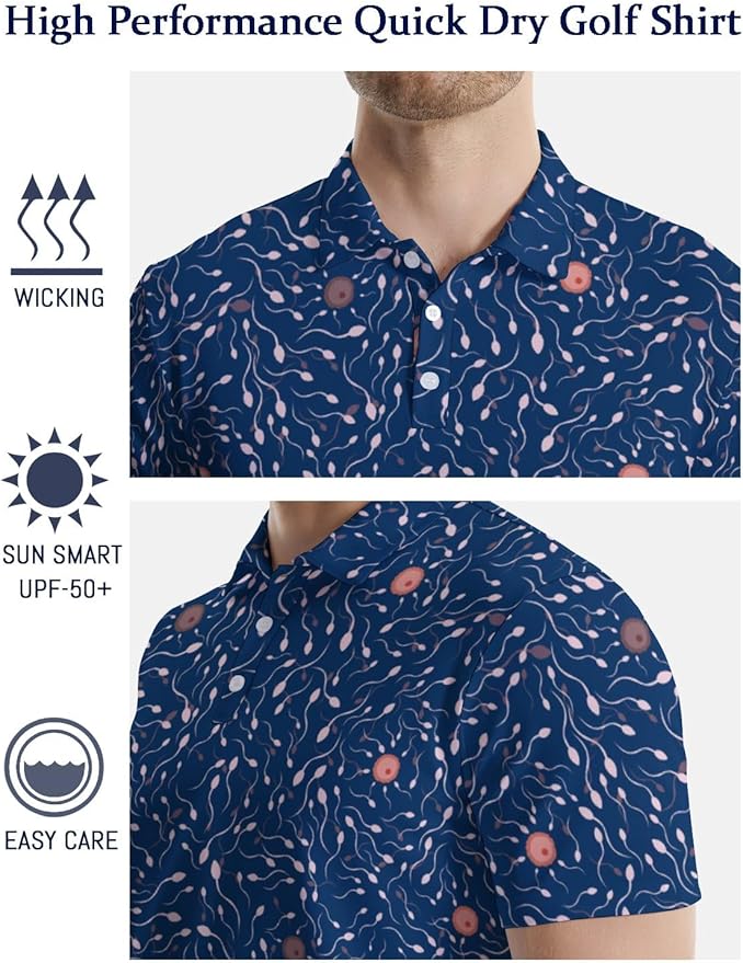 HUURAY Funny Golf Polos for Men Funny Print Short Sleeve Shirts Quick Dry Polo Shirts Hawaiian Shirt Performance Golf Outfits
