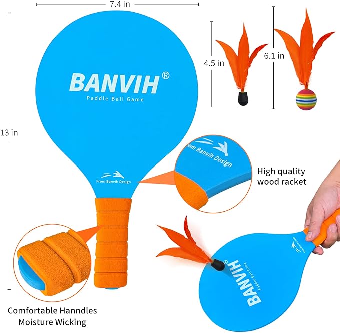 Banvih Badminton Set 4 Rackets, Paddle Ball Outdoor Games Christmas Stocking - Image 3