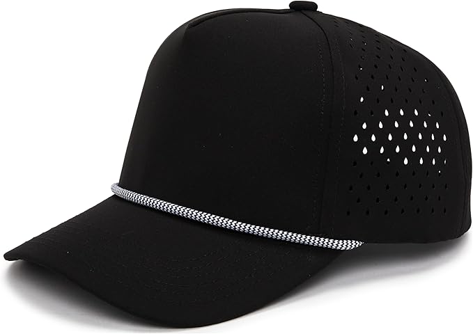 Funky Junque Performance Waterproof Golf Rope Hat – Cool Breathable Workout 5 Panel Snapback Cap for Men
