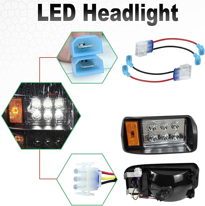 LED Headlight Kit for Club Car DS with Adapter, Factory Style Golf Cart Headlight for 1993-Up 12 Volt Club Car DS, Replace OEM 101988002 101988001