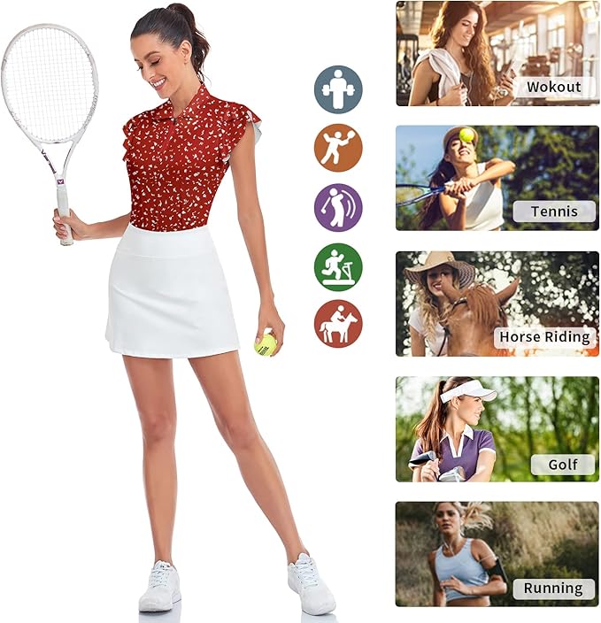Soneven Womens Petal Sleeve Golf Shirts Moisture Wicking Lady Golf Apparel Print Tennis Sport T Shirt
