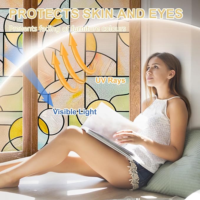 3D Stained Glass Window Privacy Film, Heat Control UV Blocking Static Cling - Image 5