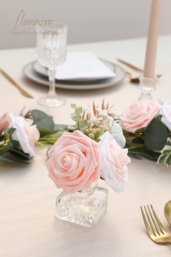 Floroom Artificial Flowers 25pcs Real Looking Blush Shades Foam Fake Roses - Image 4