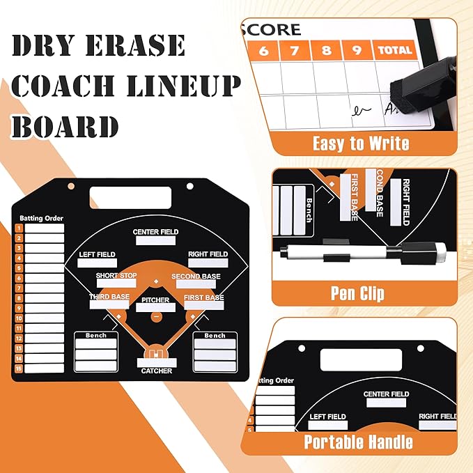 1+44PCS Baseball Coaching Board for Dugout, Dry Erase Lineup Board Softball Clipboard for Coach/ 30 Name Strip/ 10 Number Blocks/ 2 Marker/ 2 Buckle