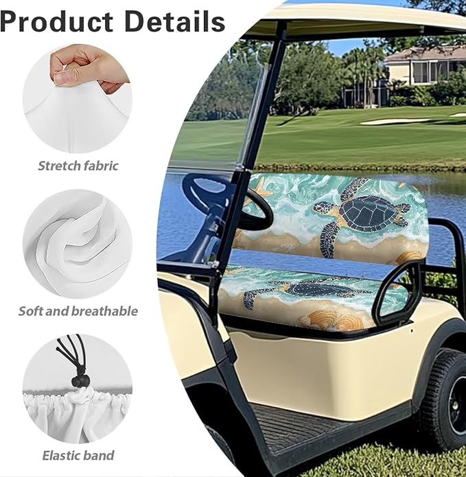 Bulopur Beach Sea Turtle Golf Cart Seat Towel Covers Non-Slip Elastic Golfcart Front Seat Cover Compatible with EZGO & Club Car Universal Golf Cart Accessories